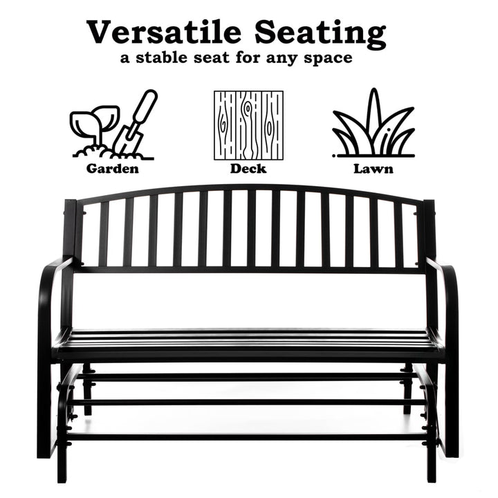 Gardenised Outdoor Black Steel Swing, Powder Coated Glider Bench, Loveseat Lawn Rocker Bench for Yard, Patio, Garden and Image 5