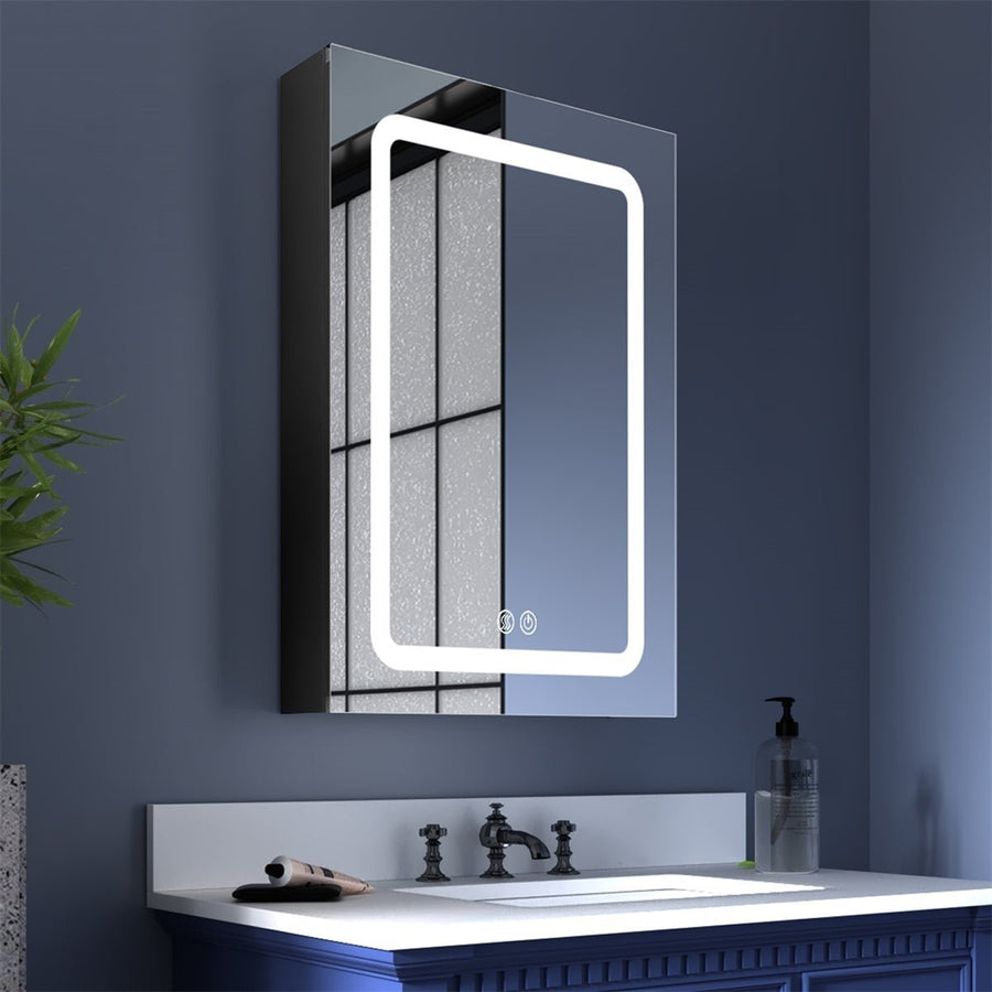 ExBrite 20 in. W x 30 in. H LED Bathroom Medicine Cabinet Surface Mounted Cabinets with Lighted Mirror Right Open Image 1