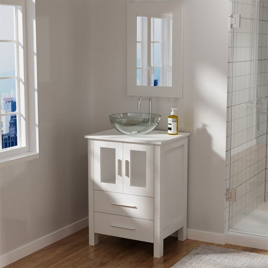 Exbrite 24 in.W x 19 in.D x 32.3 in.H White Wooden Minimalist Bathroom Cabinet Vanity with Mirrors,Two Floor Image 1