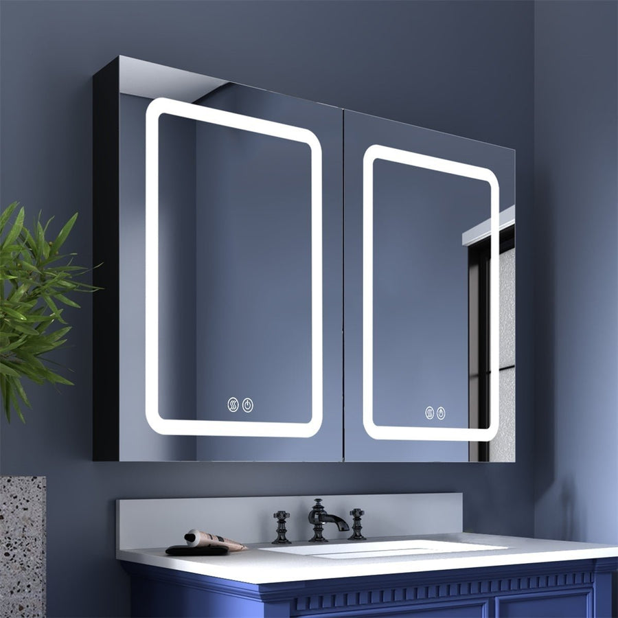 ExBrite 40 in. W x 30 in. H LED Bathroom Surface Mount Medicine Cabinet Double Door Lighted Medicine Cabinet Image 1
