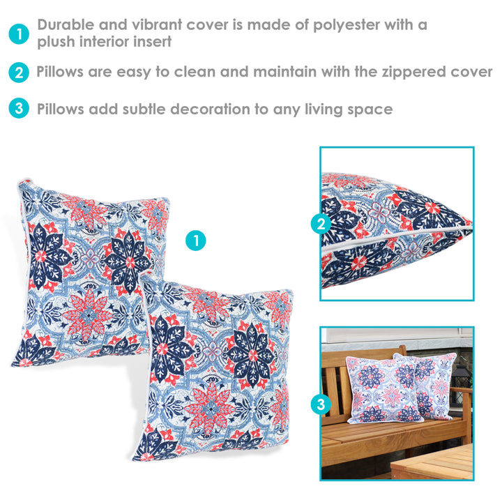 Sunnydaze Set of 2 Indoor/Outdoor Throw Pillows - 16-Inch - Red and Blue Floral Image 4