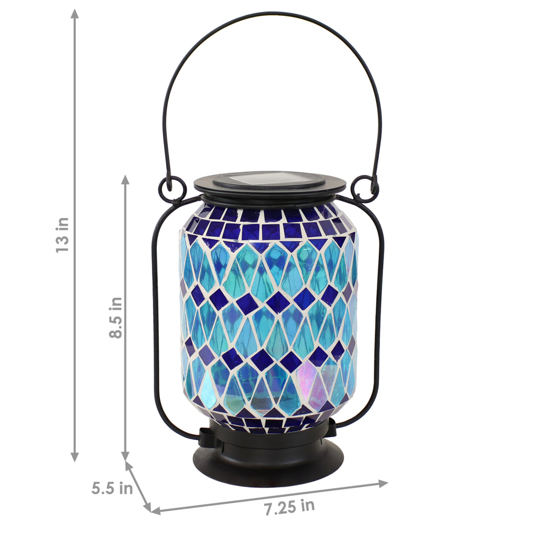 Sunnydaze Cool Blue Mosaic Glass Outdoor Solar LED Lantern - 8 in Image 3