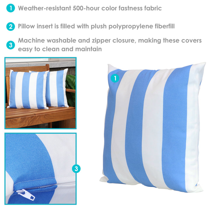 Sunnydaze 2 Outdoor Decorative Throw Pillows - 17 x 17-Inch - Beach-Bound Stripe Image 4