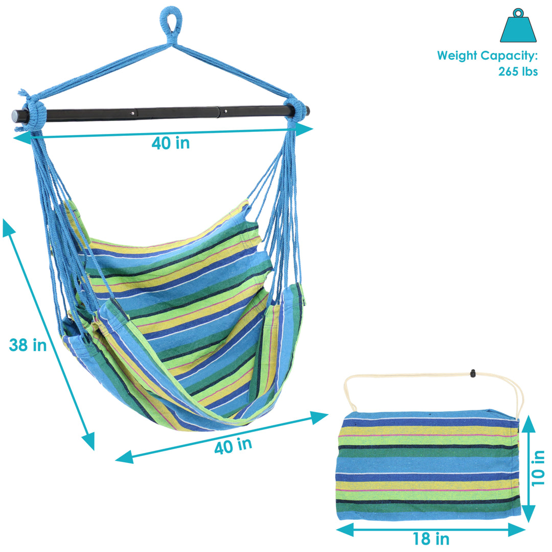 Sunnydaze Cotton Hammock Chair with Collapsible Spreader Bar - Ocean Breeze Image 3