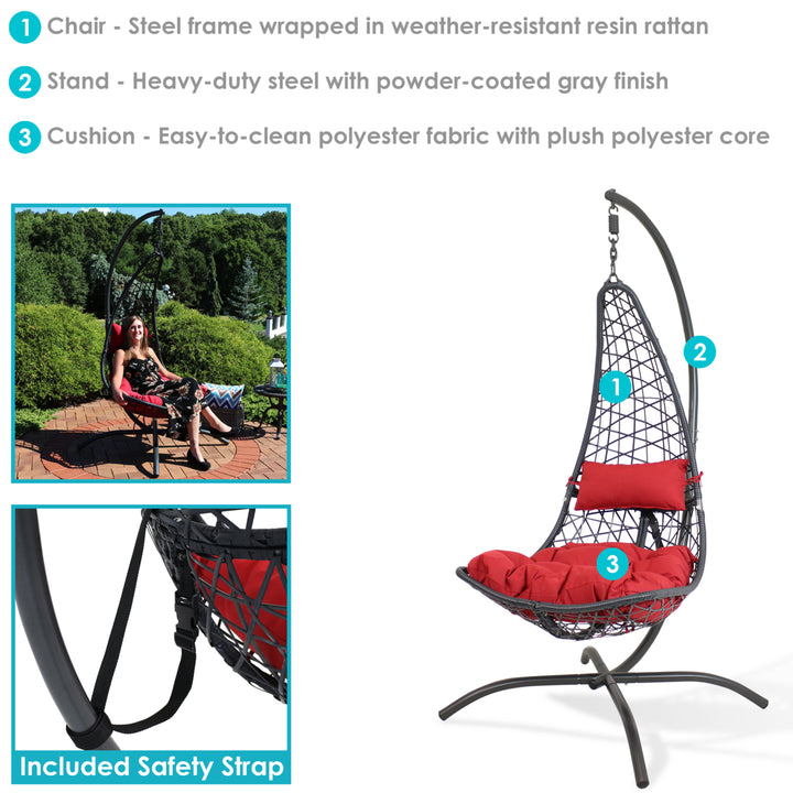 Sunnydaze Resin Wicker Lounge Chair with Steel Stand and Cushions - Red Image 4