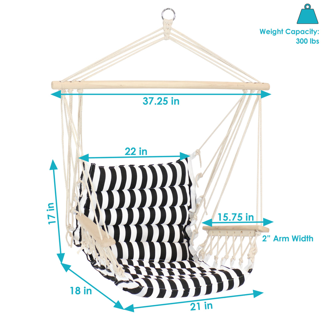 Sunnydaze Polycotton Padded Hammock Chair with Spreader Bar - Stripes Image 3