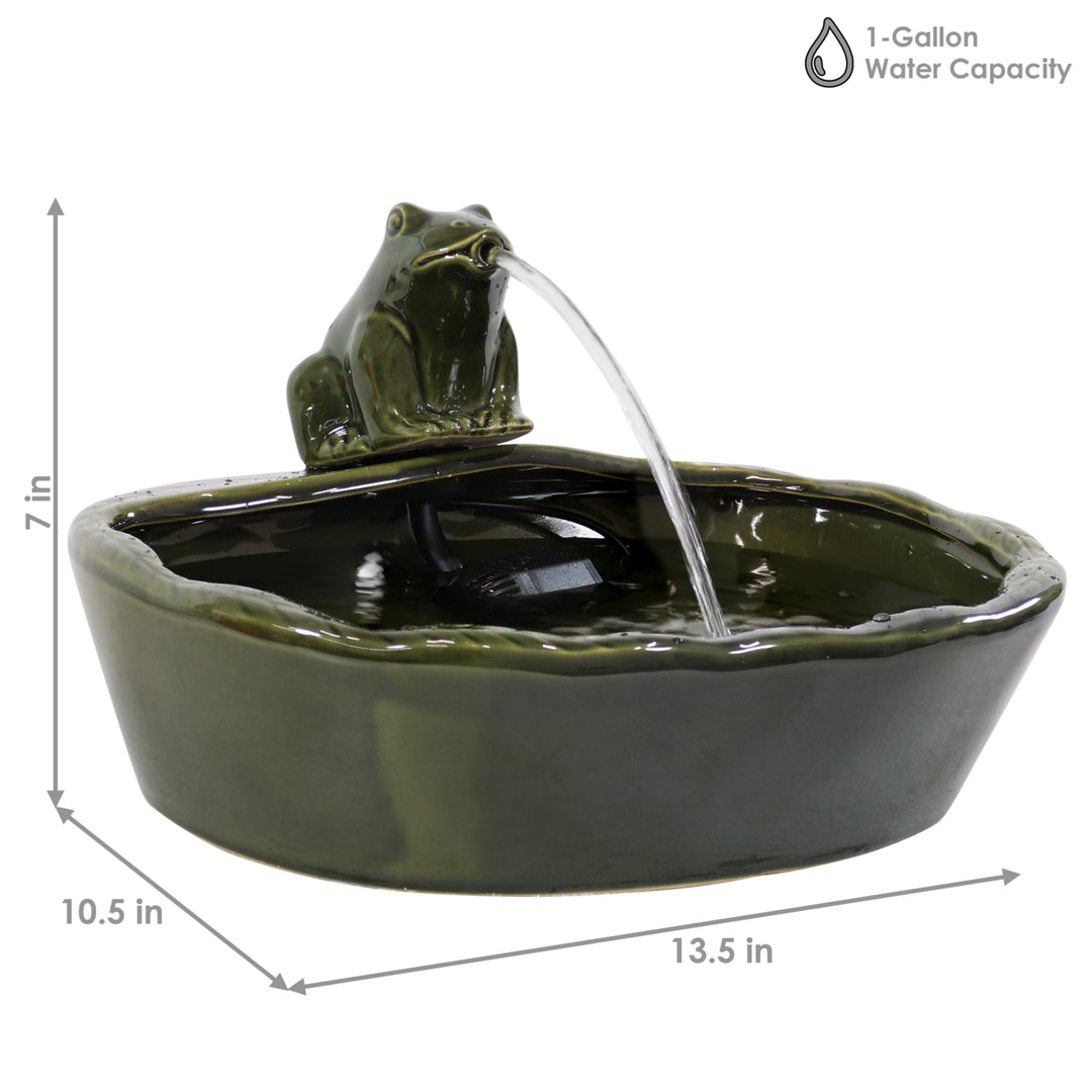 Sunnydaze Frog Glazed Ceramic Outdoor Solar Water Fountain - 7 in Image 3