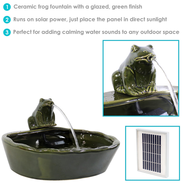 Sunnydaze Frog Glazed Ceramic Outdoor Solar Water Fountain - 7 in Image 4