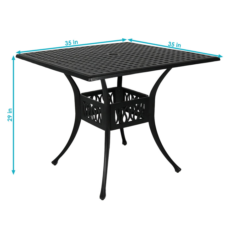 Sunnydaze 35 in Cast Aluminum Square Patio Dining Table - Black Image 3