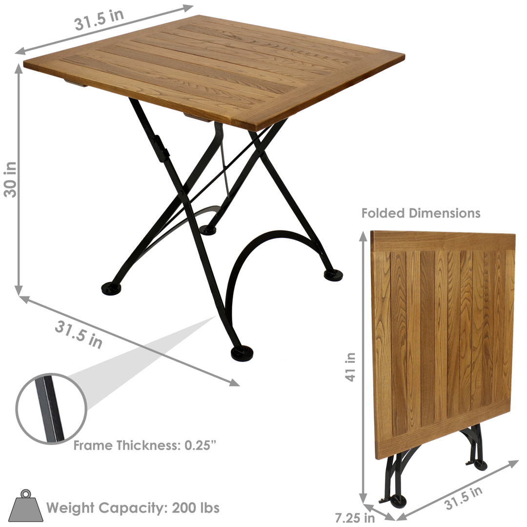 Sunnydaze 31.5 in European Chestnut Wood Folding Square Patio Bistro Table Image 3