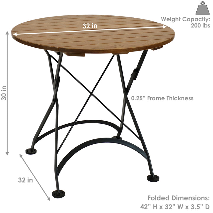 Sunnydaze 32 in European Chestnut Wood Folding Round Patio Bistro Table Image 3
