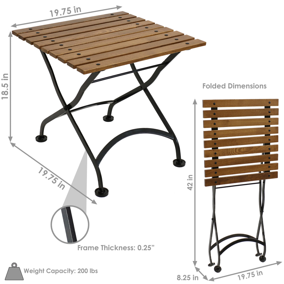Sunnydaze European Chestnut Wood Folding Square Side Table - 20 in - Brown Image 3