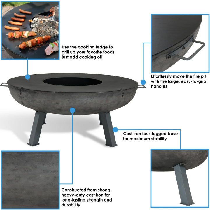 Sunnydaze 40 in Cast Iron Fire Pit Bowl with Cooking Ledge Image 4