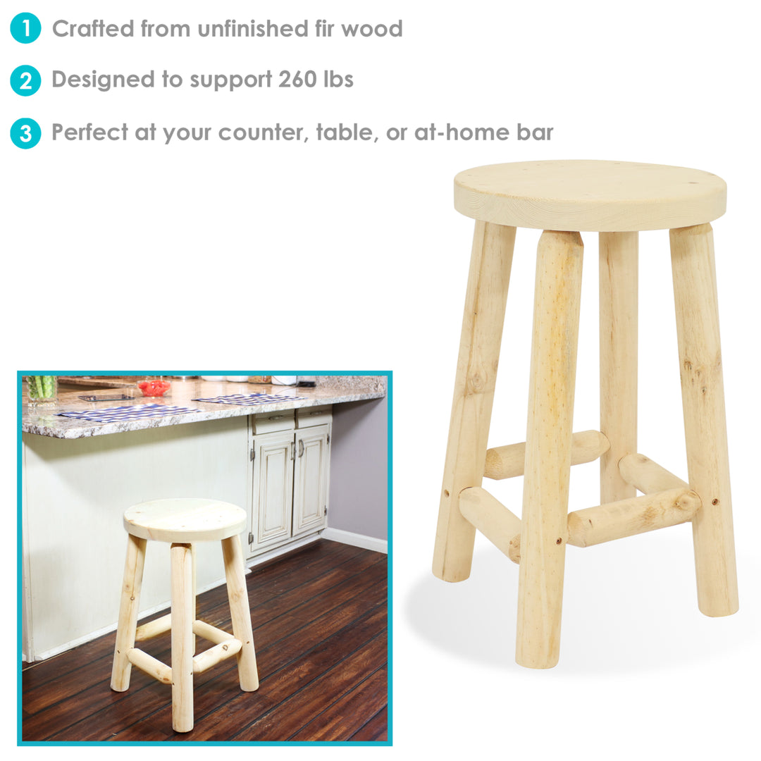 Sunnydaze Rustic Unfinished Fir Wood Indoor Backless Counter-Height Stool Image 4