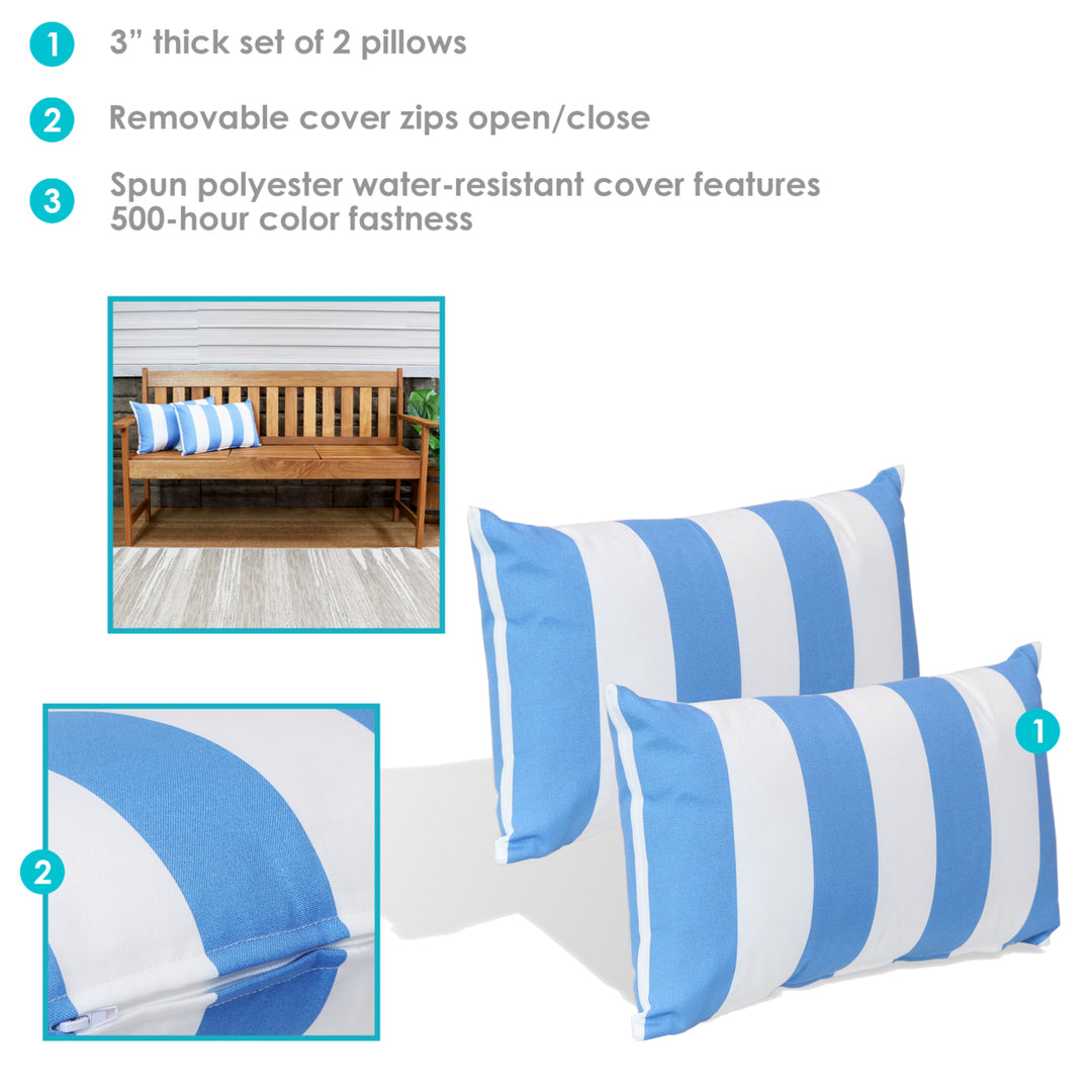 Sunnydaze 2 Outdoor Lumbar Throw Pillows - 12 x 20-Inch - Beach-Bound Stripe Image 4
