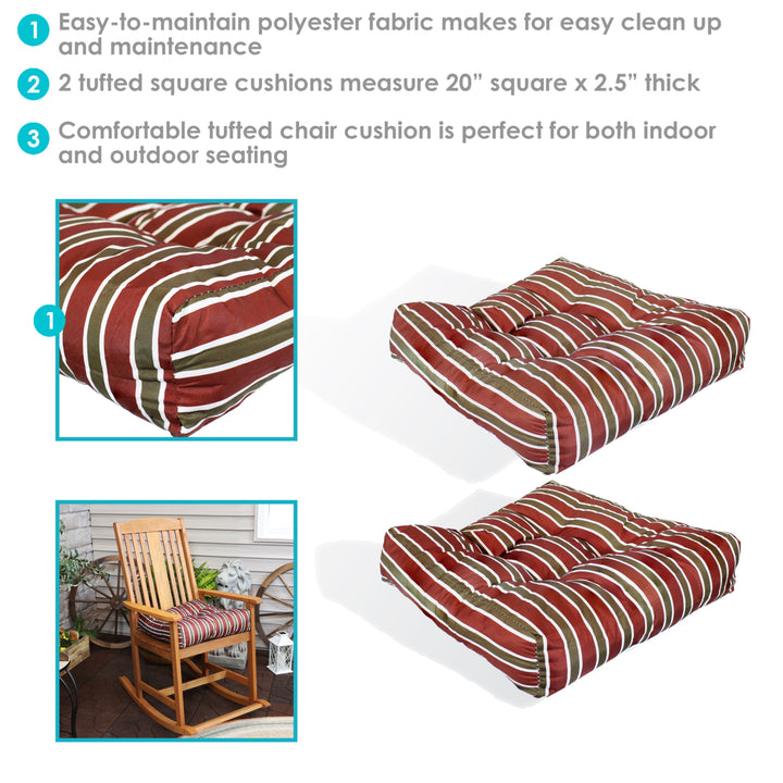 Sunnydaze Outdoor Square Tufted Seat Cushion - Red Stripe - Set of 2 Image 4