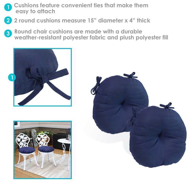 Sunnydaze Outdoor Round Bistro Seat Cushions - Blue - Set of 2 Image 4