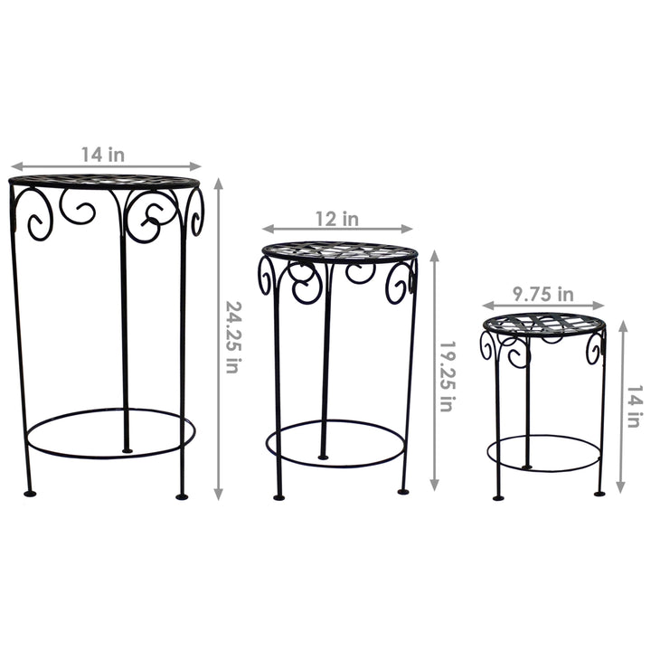 Sunnydaze Black Iron 14 in, 19 in, 24 in Plant Stand with Scroll Design Image 3