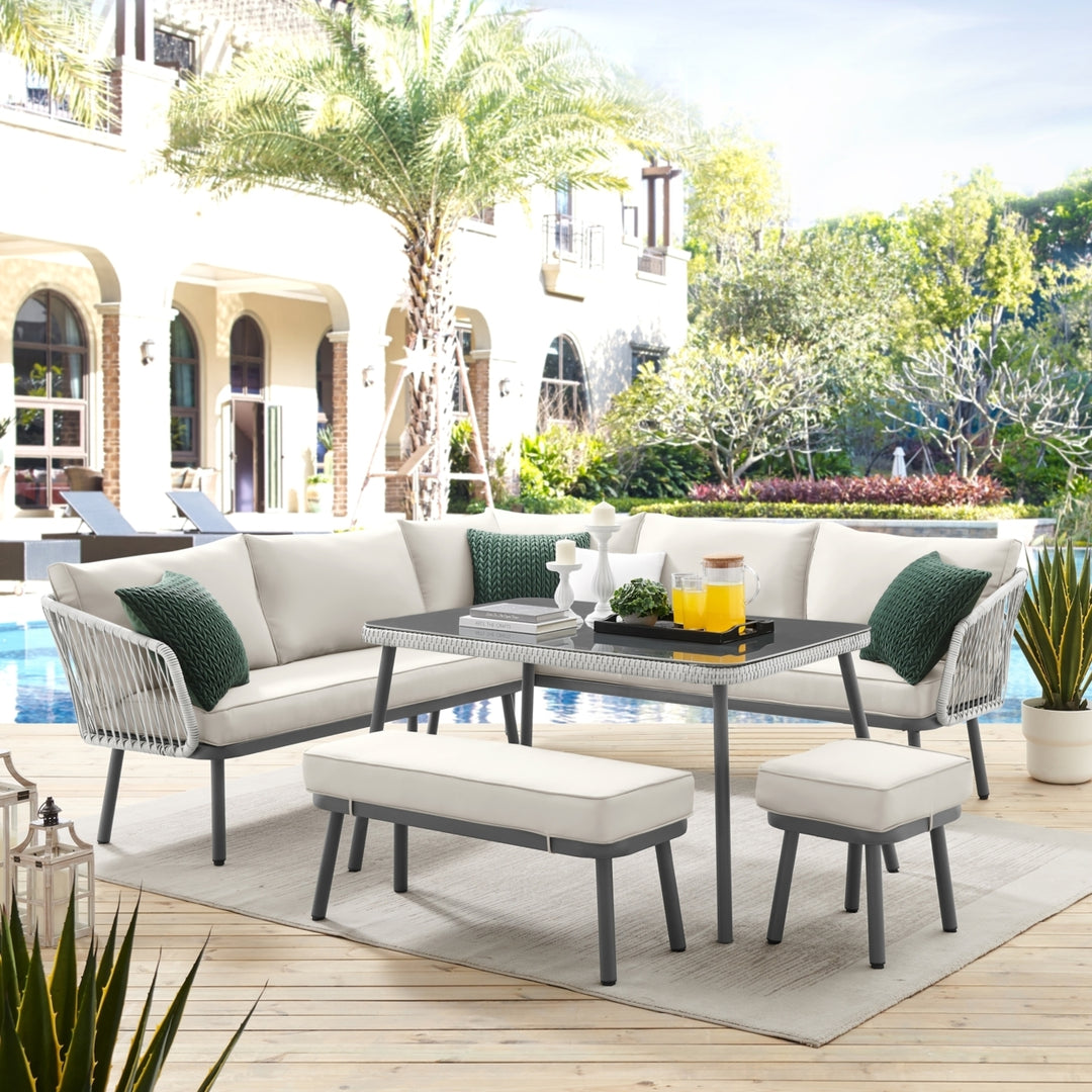 Jaycen Outdoor - Set Includes: 2 Sofas, 1 Bench, 1 Stool/Ottoman, 1 Table Image 3