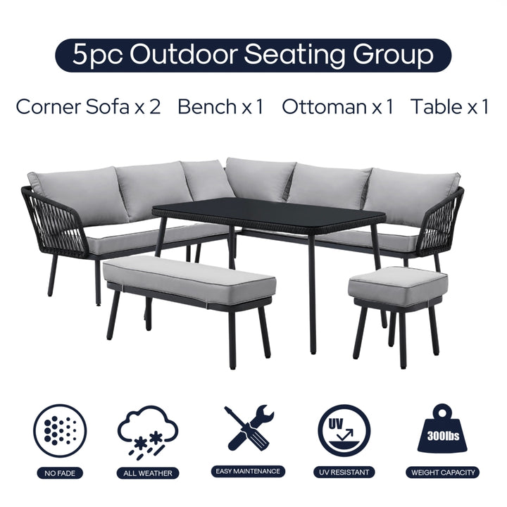 Jaycen Outdoor - Set Includes: 2 Sofas, 1 Bench, 1 Stool/Ottoman, 1 Table Image 5