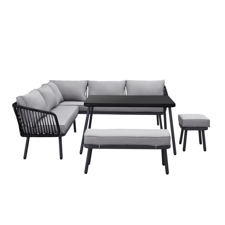 Jaycen Outdoor - Set Includes: 2 Sofas, 1 Bench, 1 Stool/Ottoman, 1 Table Image 9