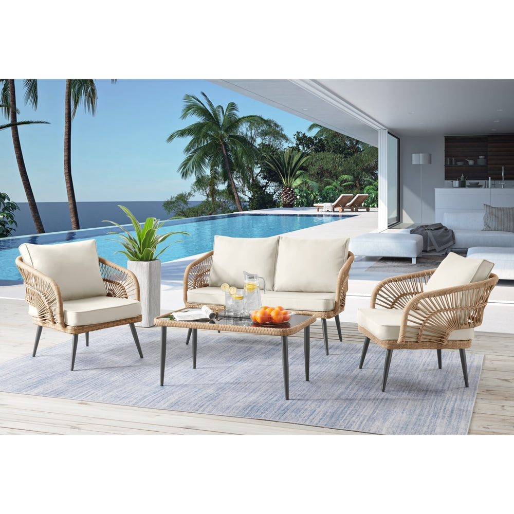 Javien Outdoor Set -All-Weather Faux Rattan Wicker Design, Removable and Washable Cushions Image 2