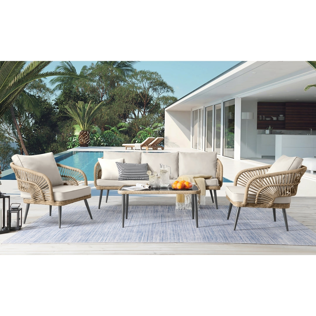 Javien Outdoor Set -All-Weather Faux Rattan Wicker Design, Removable and Washable Cushions Image 6