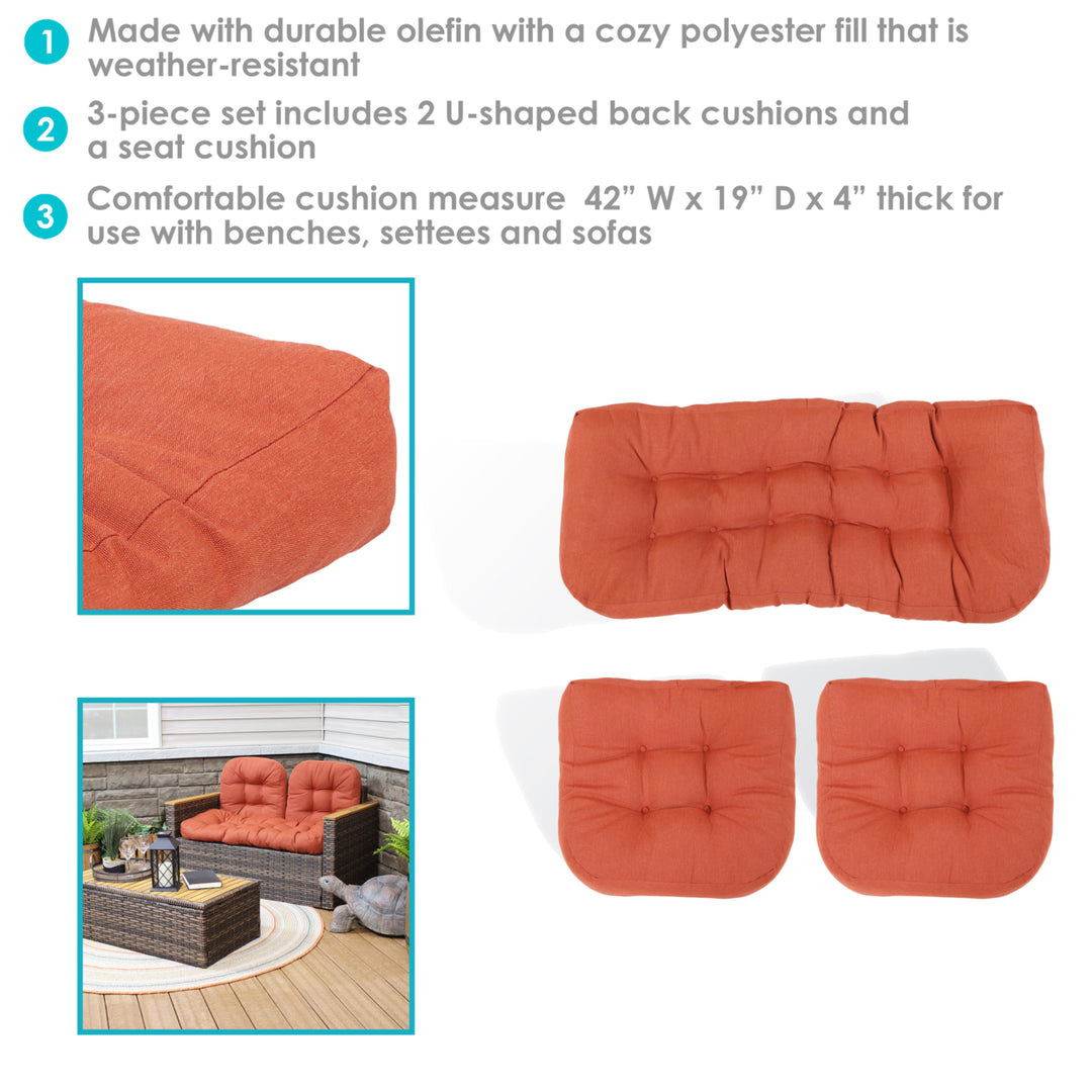 Sunnydaze Indoor/Outdoor Olefin 3-Piece Tufted Settee Cushion Set - Orange Image 4