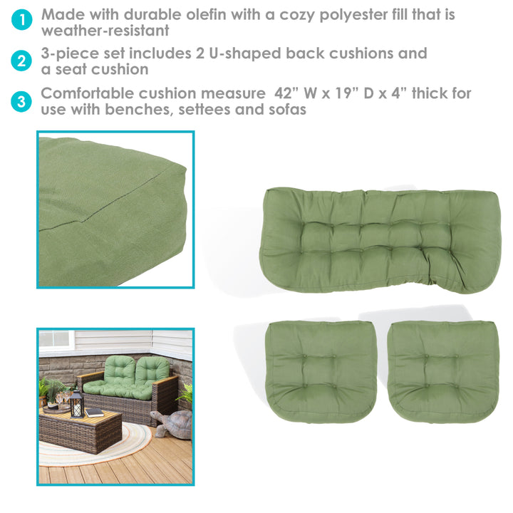 Sunnydaze Indoor/Outdoor Olefin 3-Piece Tufted Settee Cushion Set - Green Image 4