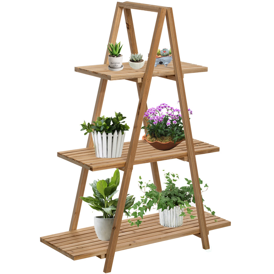 Decorative Wooden 3 Tier Shelf with Rustic Farmhouse Design - Natural Wood Finish, Sturdy and Durable Build, Image 1