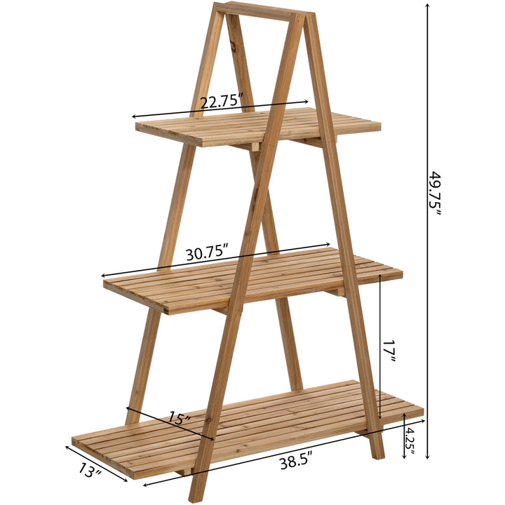 Decorative Wooden 3 Tier Shelf with Rustic Farmhouse Design - Natural Wood Finish, Sturdy and Durable Build, Image 4