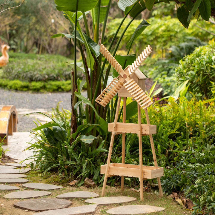 Wooden Cart with Windmill Accent, Versatile and Decorative Piece for Home or Garden Decor, Perfect for Displaying Image 3