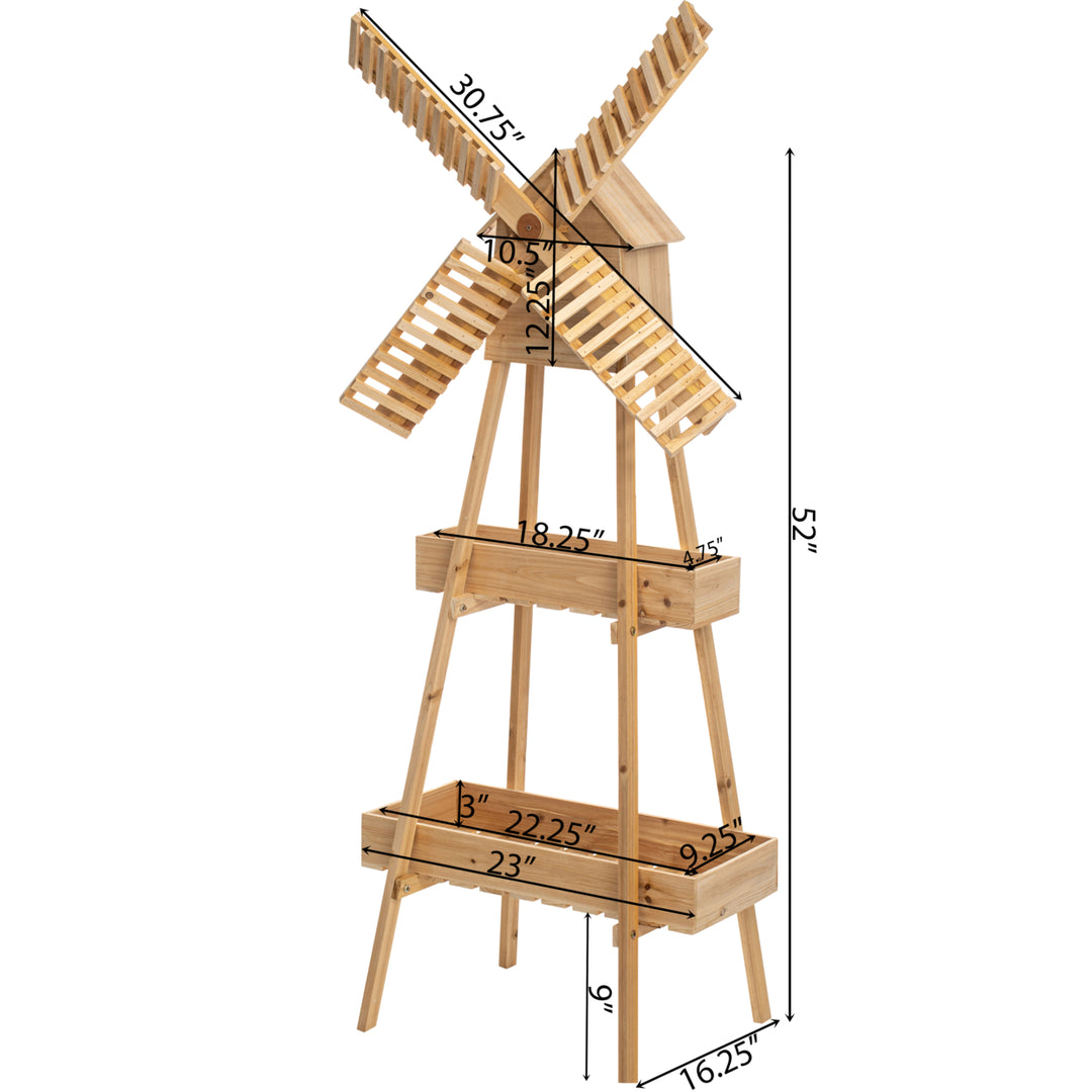 Wooden Cart with Windmill Accent, Versatile and Decorative Piece for Home or Garden Decor, Perfect for Displaying Image 4