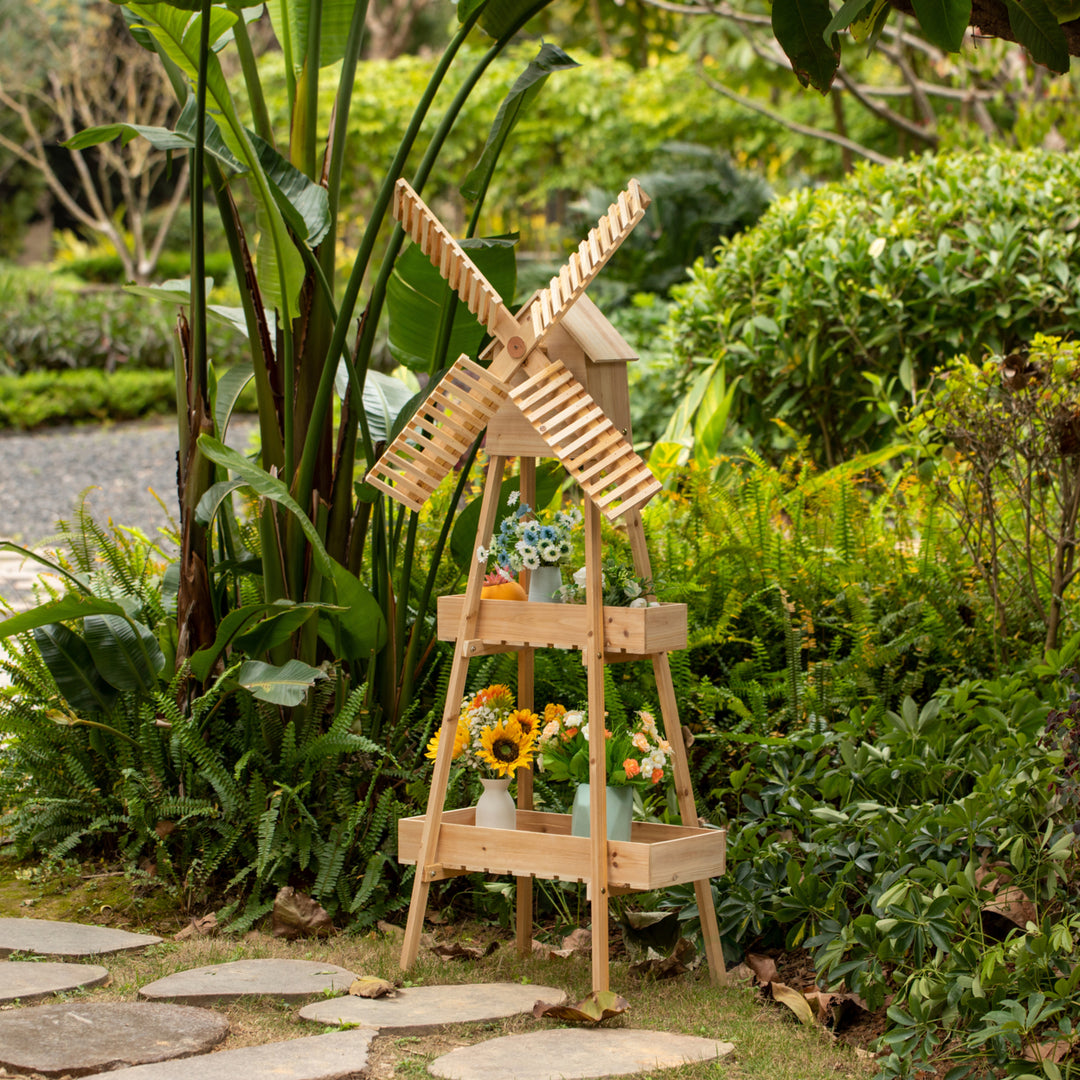 Wooden Cart with Windmill Accent, Versatile and Decorative Piece for Home or Garden Decor, Perfect for Displaying Image 5