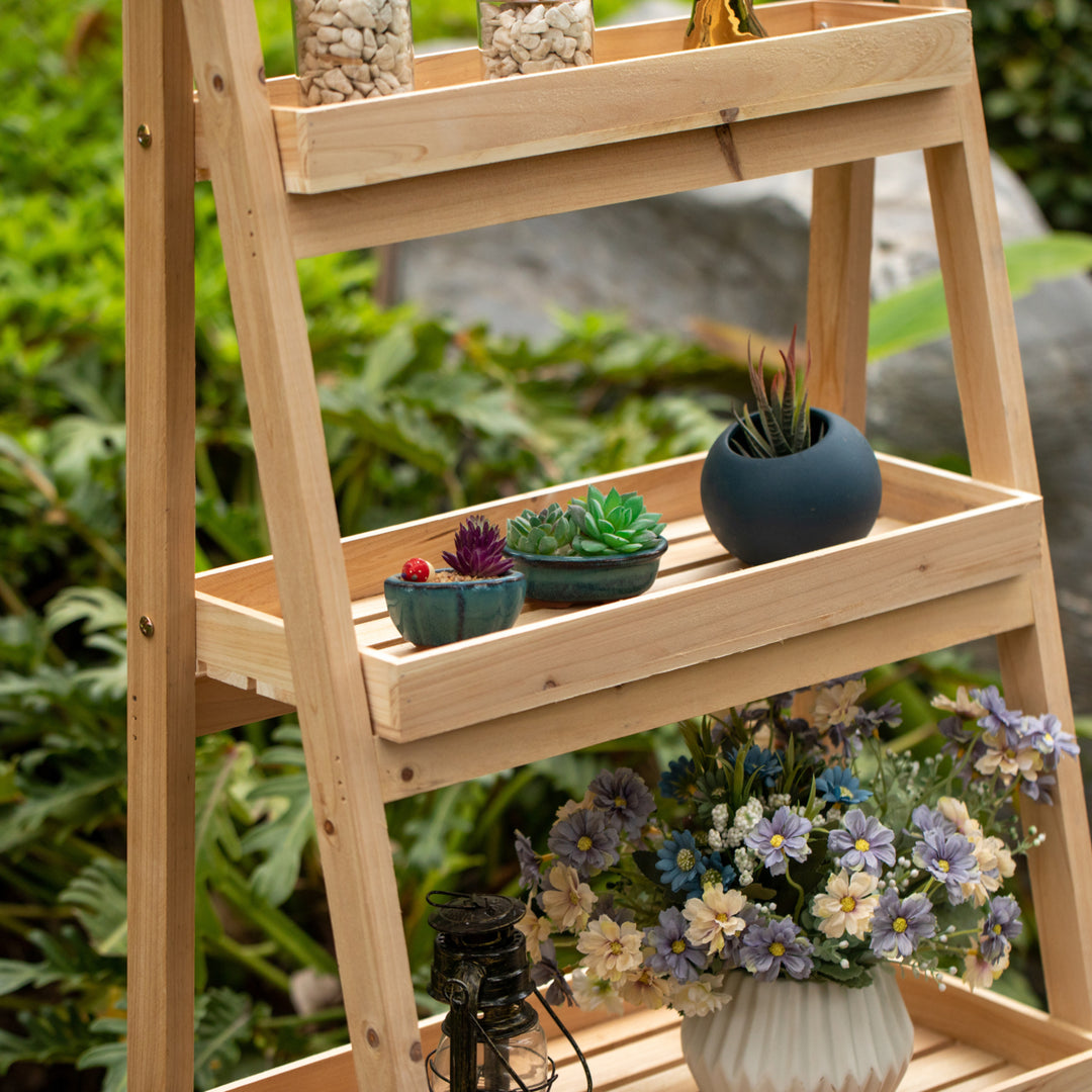 Decorative Wooden 4-Tier Chalkboard Ladder Shelf, Flower Plant Pot Display Shelf Bookshelf, Plant Flower Stand, Storage Image 6