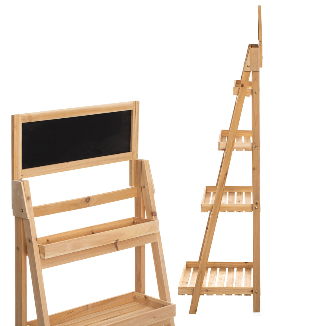 Decorative Wooden 4-Tier Chalkboard Ladder Shelf, Flower Plant Pot Display Shelf Bookshelf, Plant Flower Stand, Storage Image 7