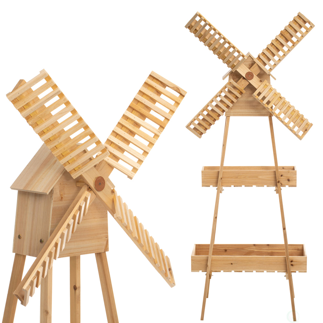 Wooden Cart with Windmill Accent, Versatile and Decorative Piece for Home or Garden Decor, Perfect for Displaying Image 7