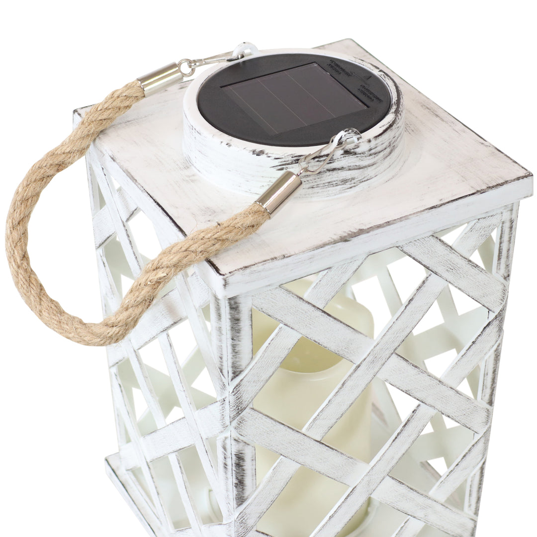 Sunnydaze Modern Crosshatch Outdoor Solar Lantern - 9 in - White - Set of 2 Image 6