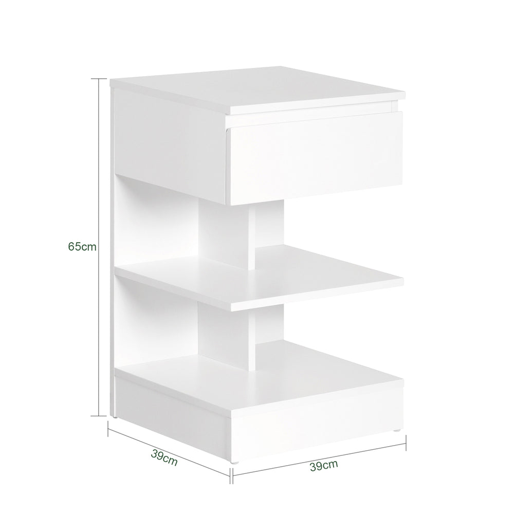 Haotian FBT49-W, White Beside Table with 1 Drawer and 2-Tiere Shelves, Night Stand, Lamp Table, End Table, Side Table, Image 2