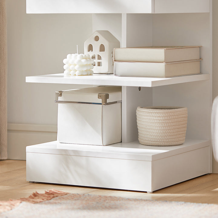 Haotian FBT49-W, White Beside Table with 1 Drawer and 2-Tiere Shelves, Night Stand, Lamp Table, End Table, Side Table, Image 5