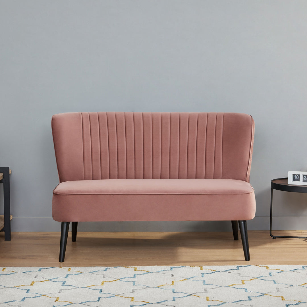 Hollywood Armless Loveseat Sofa: Mid-Century Modern Design, Velvet Upholstery, Solid Wood Legs  Stylish and Comfortable. Image 6
