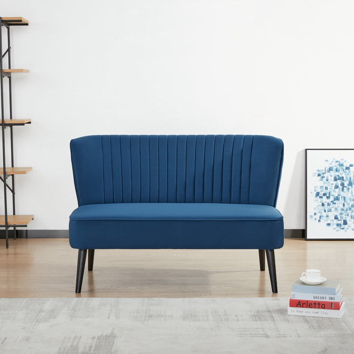 Hollywood Armless Loveseat Sofa: Mid-Century Modern Design, Velvet Upholstery, Solid Wood Legs  Stylish and Comfortable. Image 1