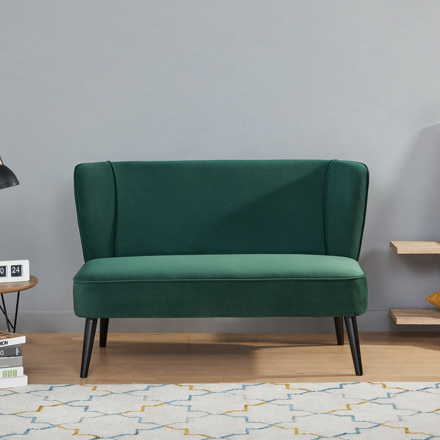 Manhattan Armless Loveseat Sofa: Mid-Century Modern Design, Velvet Upholstery, Solid Wood Legs  Easy Assembly. Image 1