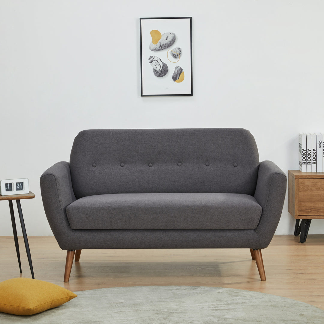 Oakland Loveseat Sofa: Mid-Century Modern Design, Soft Fabric Upholstery, Hand Tufting, Solid Wood Legs  Easy Assembly. Image 4