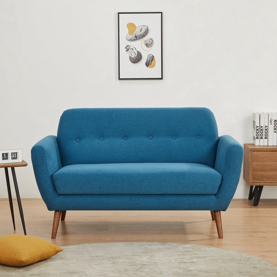 Oakland Loveseat Sofa: Mid-Century Modern Design, Soft Fabric Upholstery, Hand Tufting, Solid Wood Legs  Easy Assembly. Image 9