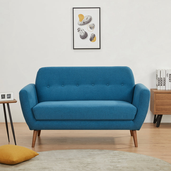 Oakland Loveseat Sofa: Mid-Century Modern Design, Soft Fabric Upholstery, Hand Tufting, Solid Wood Legs  Easy Assembly. Image 1
