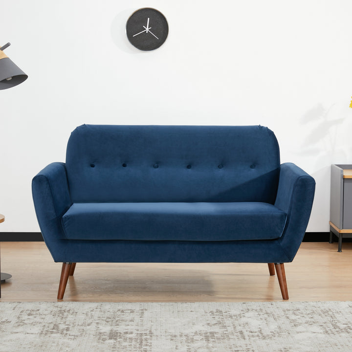 Oakland Loveseat Sofa: Mid-Century Modern Design, Soft Velvet Fabric Upholstery, Hand Tufting, Solid Wood Legs | Easy Image 1