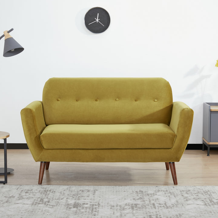 Oakland Loveseat Sofa: Mid-Century Modern Design, Soft Velvet Fabric Upholstery, Hand Tufting, Solid Wood Legs  Easy Image 5
