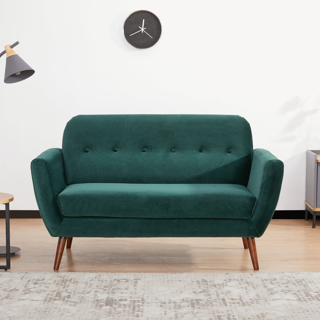 Oakland Loveseat Sofa: Mid-Century Modern Design, Soft Velvet Fabric Upholstery, Hand Tufting, Solid Wood Legs  Easy Image 7