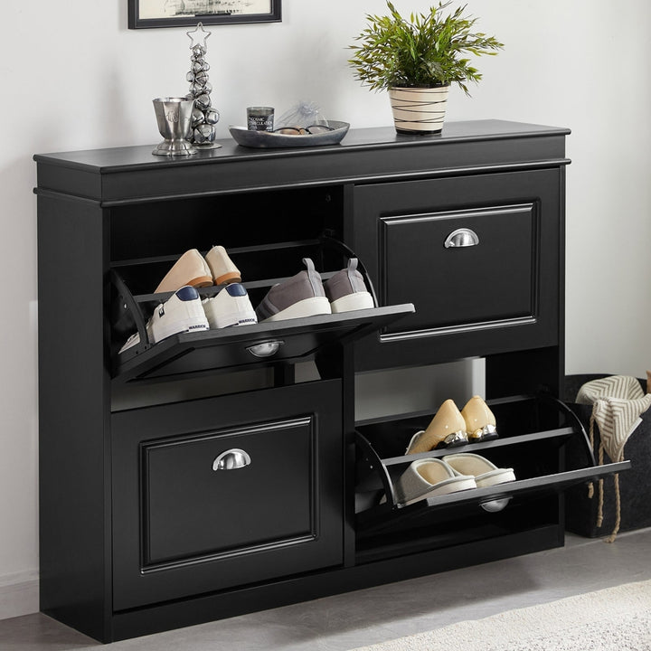 Haotian FSR79-SCH, Black Shoe Cabinet with 4 Flip Drawers, Freestanding Shoe Rack, Shoe Storage Cupboard Organizer Unit Image 7